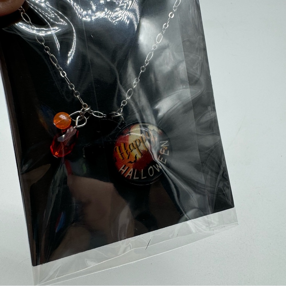 Halloween Necklace 18 inches with Extender Black Silver Orange Costume Jewery - Picture 5 of 5